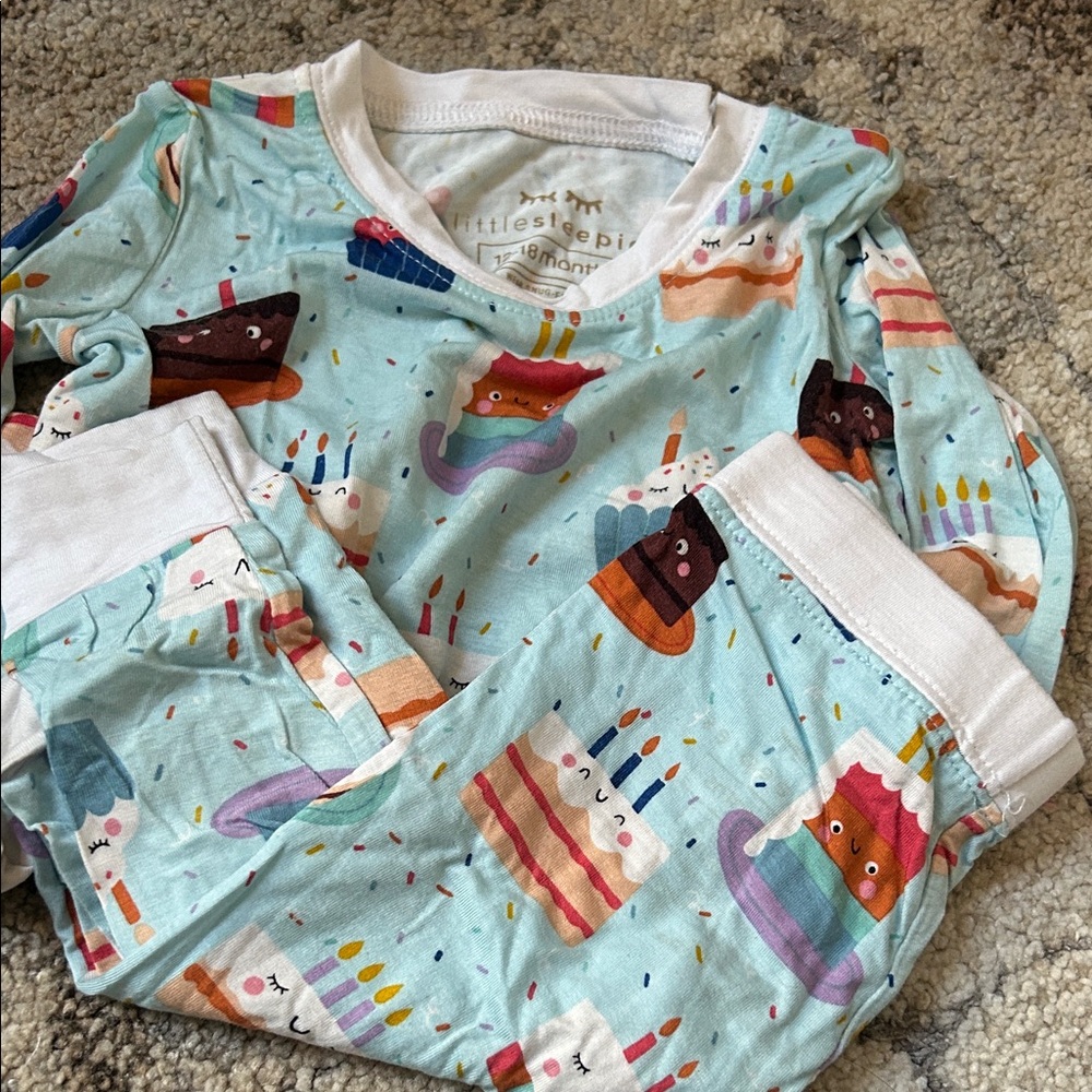 Little Sleepies Kids Pajama Set - Light Blue with Cake Design